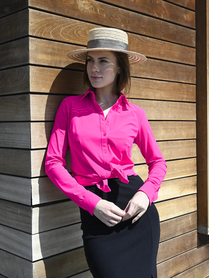 Dawn Long Sleeve Fitted Shirt in Hot Pink