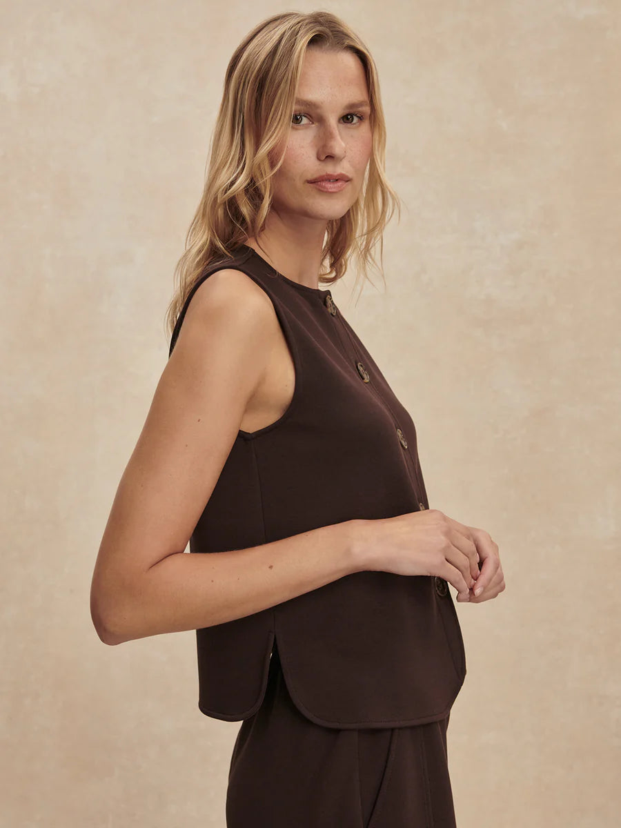 Josie Button-Through Tank in Coffee Bean