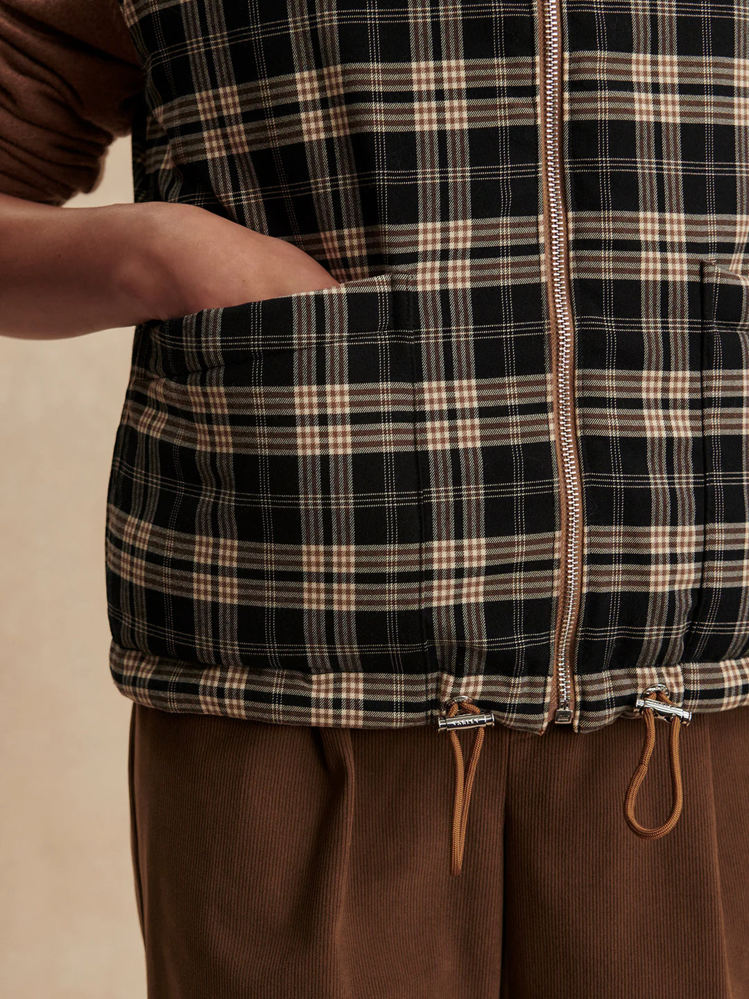 Miya Reversible Gilet in Golden Bronze/ Navy Check