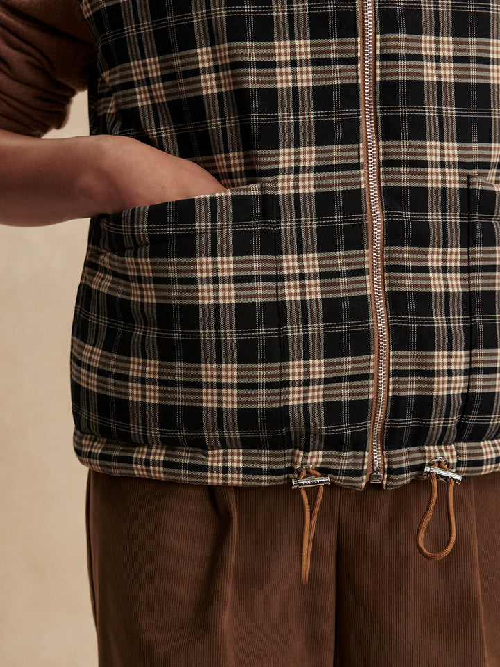 Miya Reversible Gilet in Golden Bronze/ Navy Check