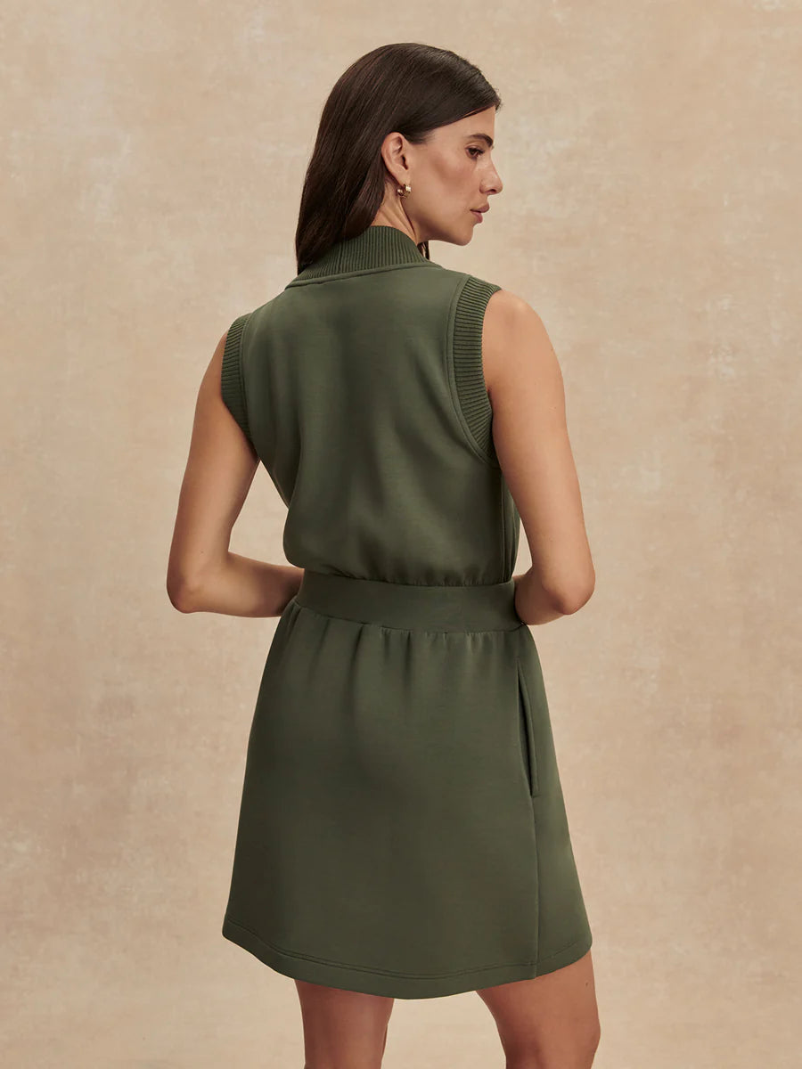 Polyanna Half-Zip Dress in Thyme
