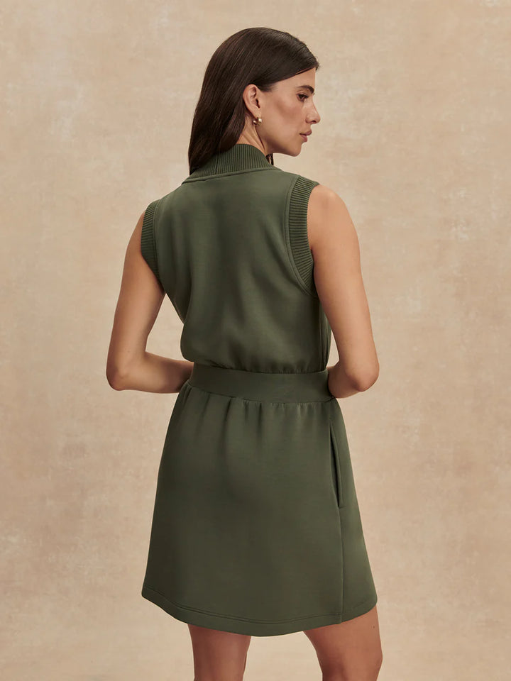 Polyanna Half-Zip Dress in Thyme