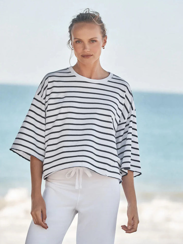 Presley Oversized Tee in Wide Navy French Stripe