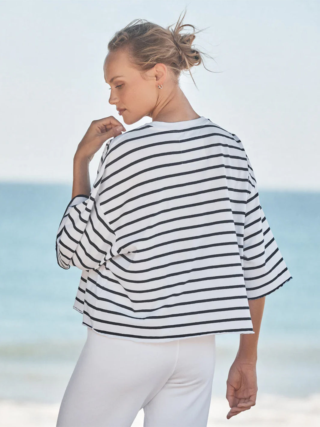 Presley Oversized Tee in Wide Navy French Stripe