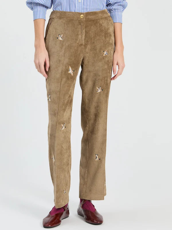 Emroidered Corderoy Trousers in Brown