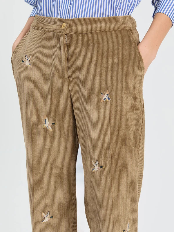Emroidered Corderoy Trousers in Brown