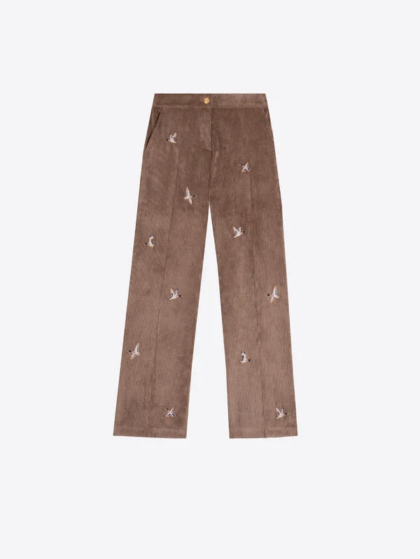 Emroidered Corderoy Trousers in Brown