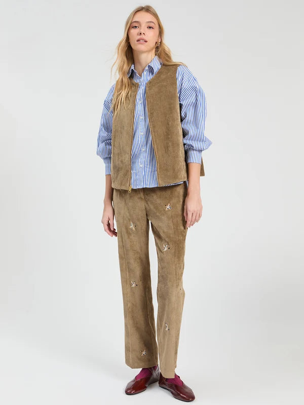 Emroidered Corderoy Trousers in Brown