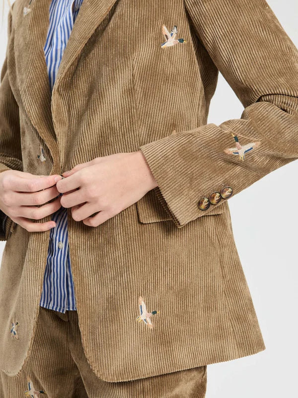 Corduroy Jacket with Embroidery in Brown