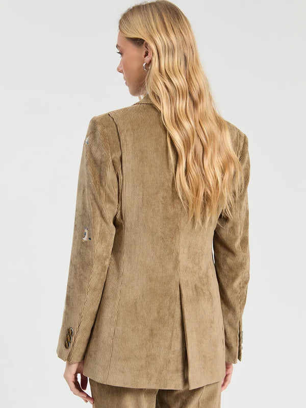 Corduroy Jacket with Embroidery in Brown