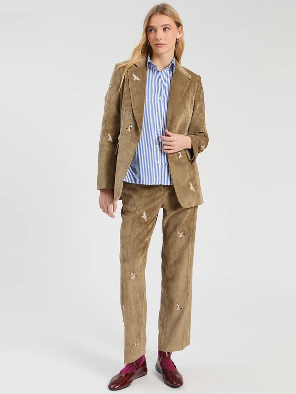 Corduroy Jacket with Embroidery in Brown