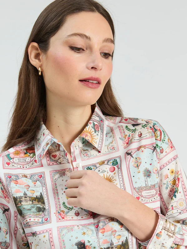 Vintage Card Print Tea Shirt in Pink