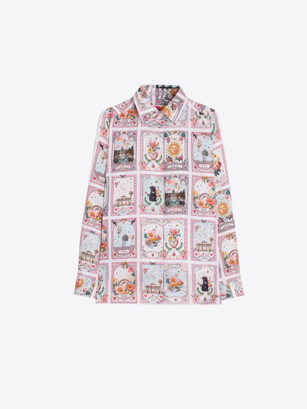 Vintage Card Print Tea Shirt in Pink