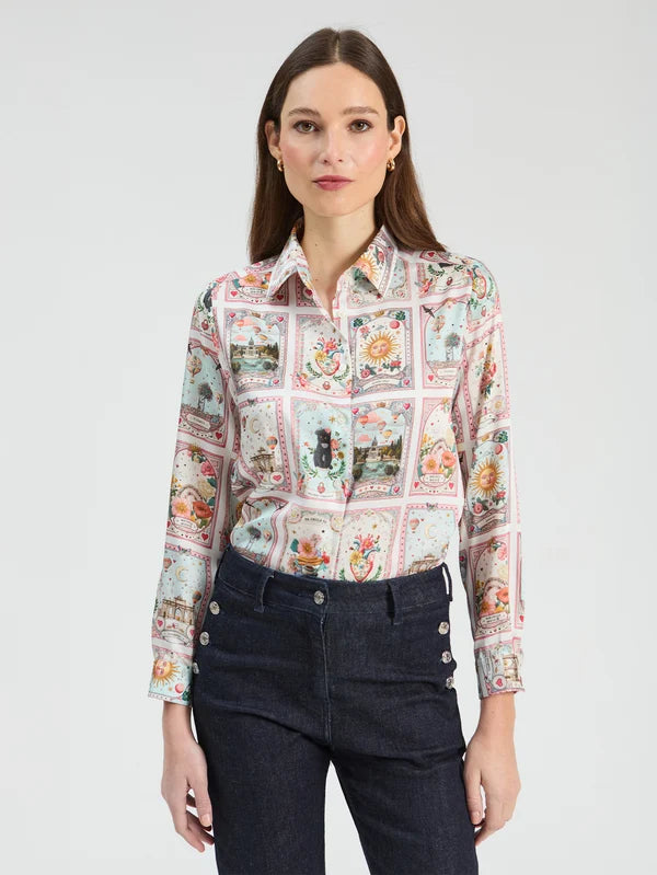 Vintage Card Print Tea Shirt in Pink