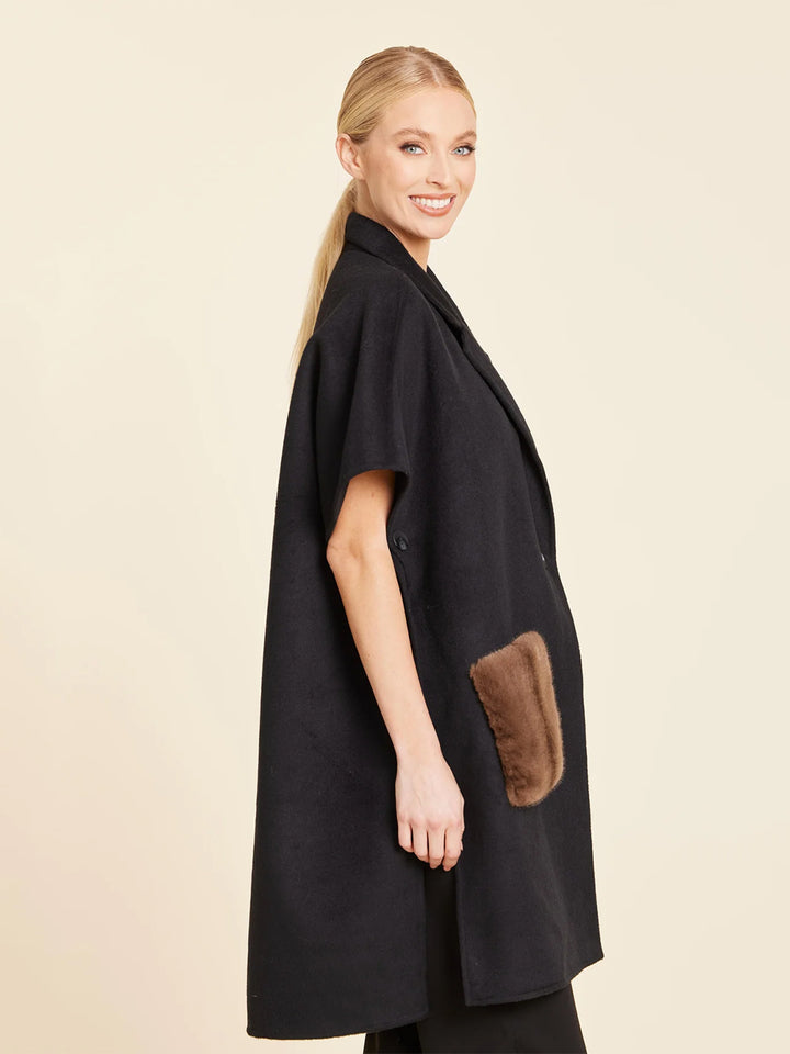 Faux Fur Pocket Long Vest in Black