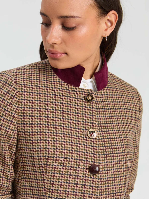 Dori Equestrian Houndstooth Jacket in Brown