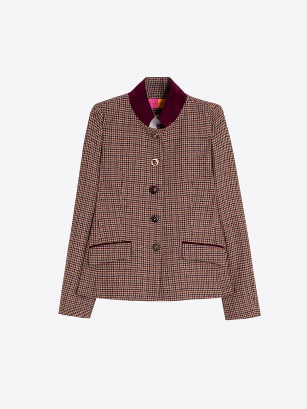 Dori Equestrian Houndstooth Jacket in Brown