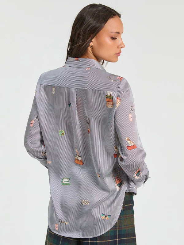 Gaby Embroidered Stripe Travel Shirt in Grey