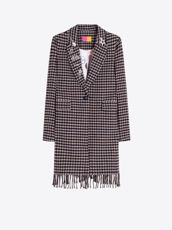 Plaid Coat with Fringes in Plaid