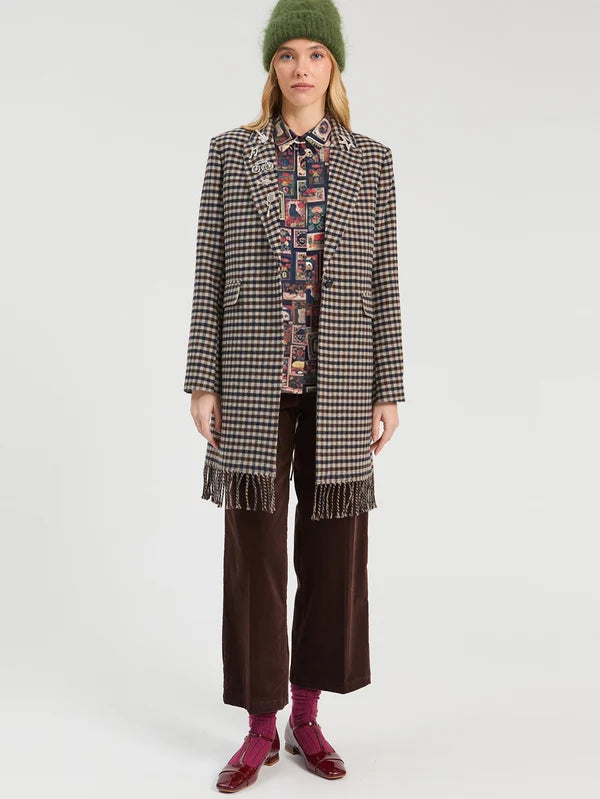 Plaid Coat with Fringes in Plaid