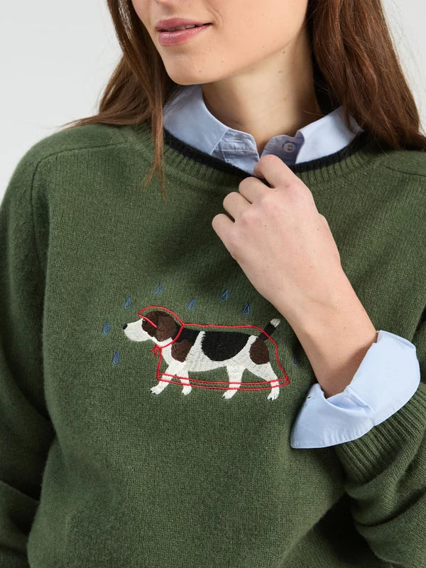 Embroidered Dog Jumper in Green