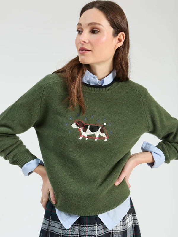 Embroidered Dog Jumper in Green