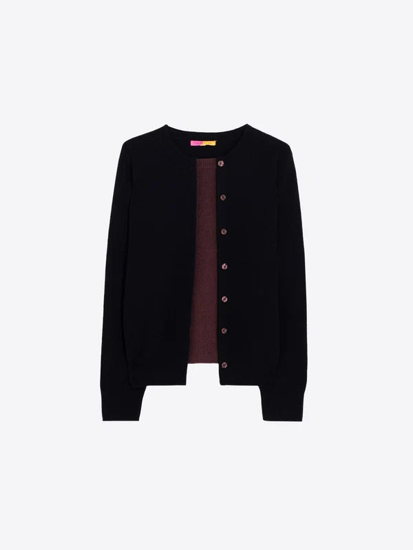 Two Tone Overlay Cardigan in Black/Brown