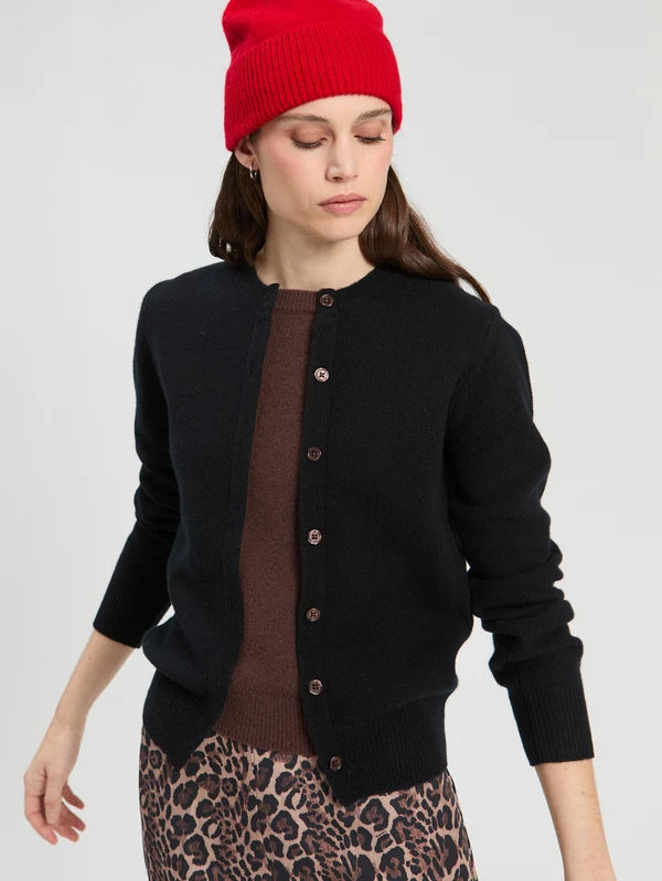 Two Tone Overlay Cardigan in Black/Brown