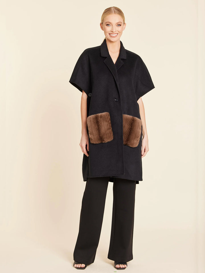 Faux Fur Pocket Long Vest in Black