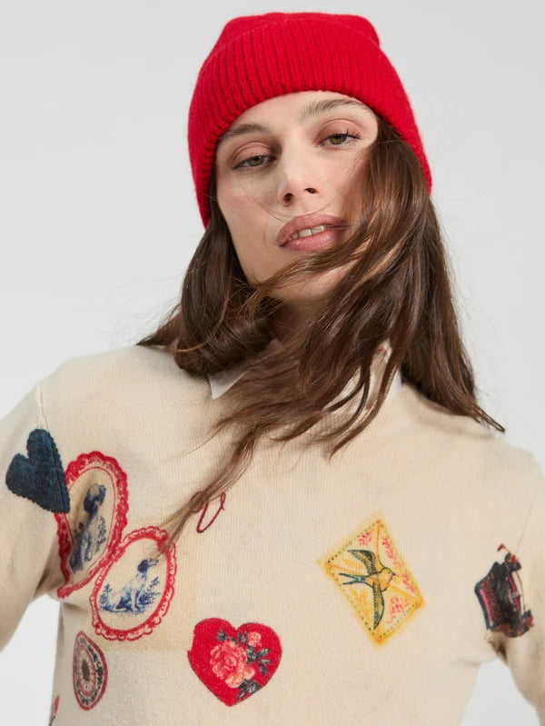 Vintage Stamp Pattern Jumper in Tan