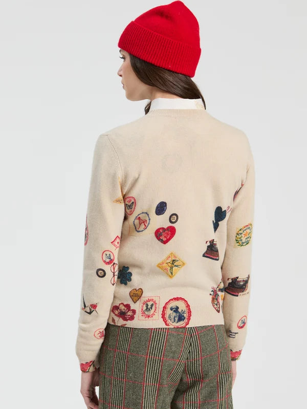 Vintage Stamp Pattern Jumper in Tan