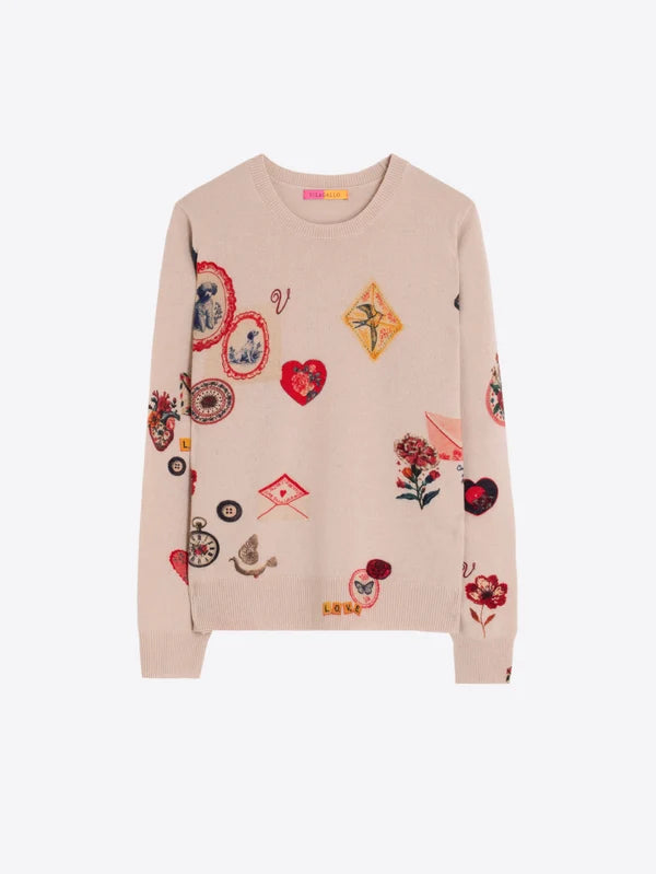 Vintage Stamp Pattern Jumper in Tan