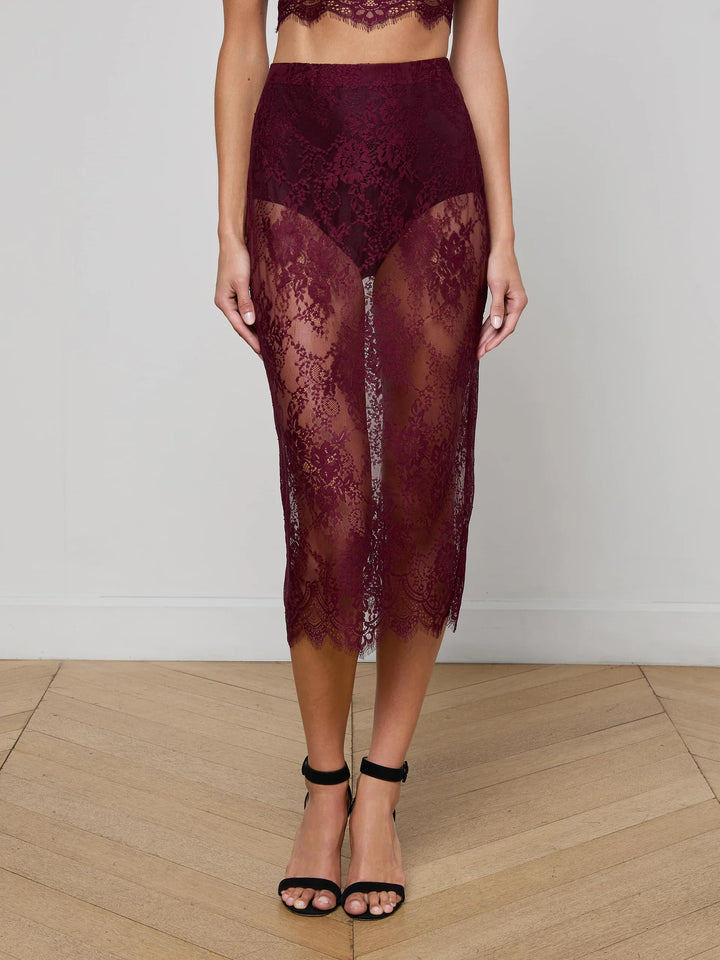 Makena Lace Pencil Skirt in Dark Port