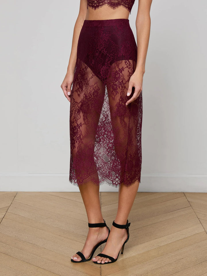 Makena Lace Pencil Skirt in Dark Port