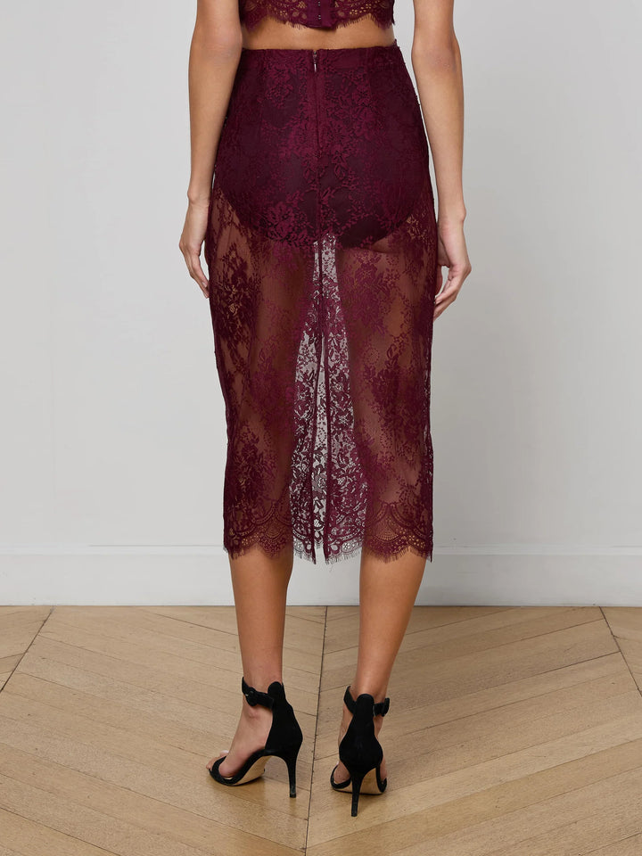 Makena Lace Pencil Skirt in Dark Port