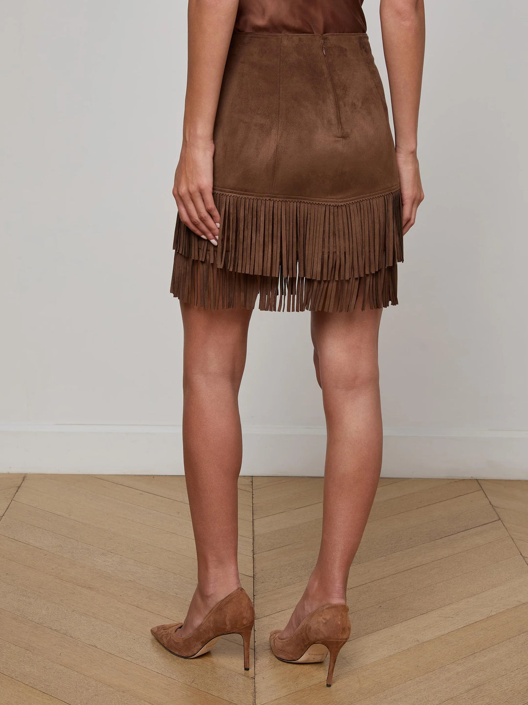 Lyle Vegan Suede Mini Skirt in Carafe Brown