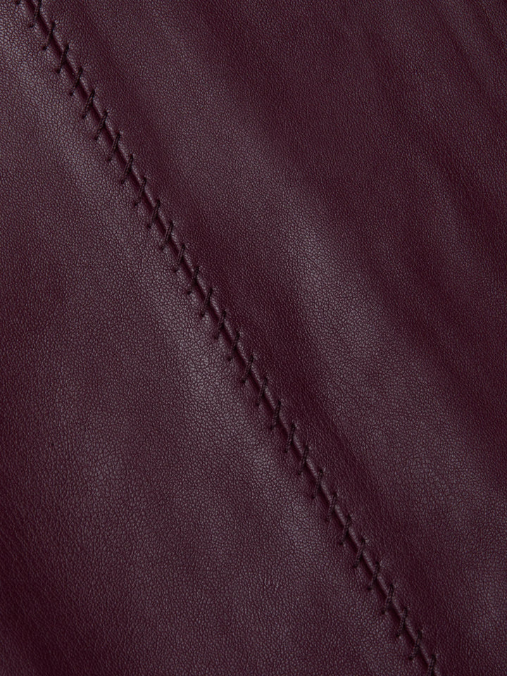 Arlette Vegan Leather Midi Skirt in Dark Port