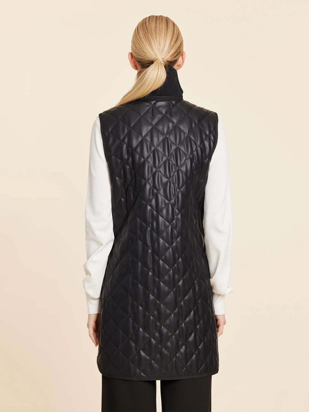 Faux Leather Quilted Vest With Side Zippers in Black