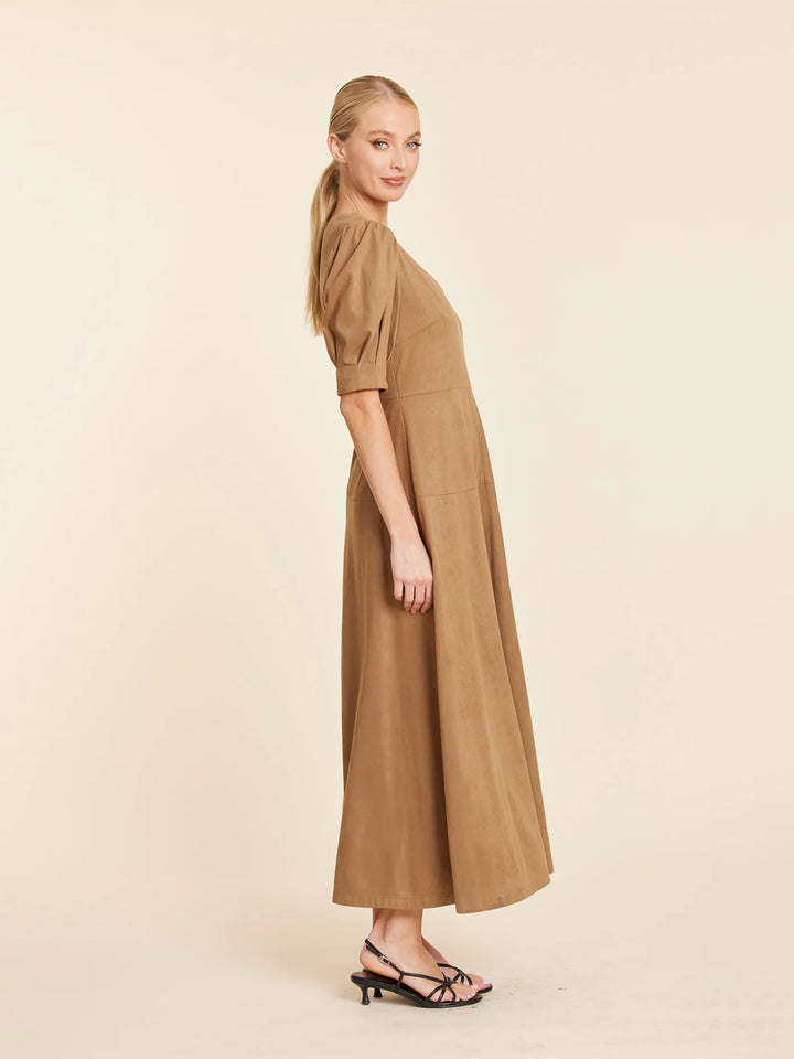 Faux Suede Maxi Dress in Tobacco