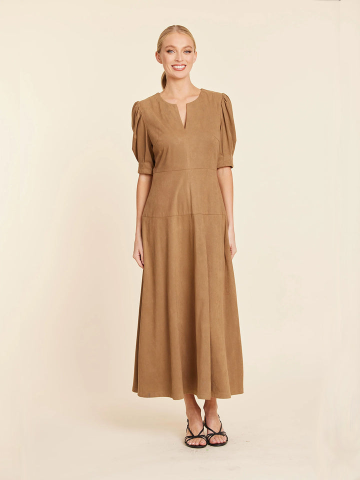 Faux Suede Maxi Dress in Tobacco