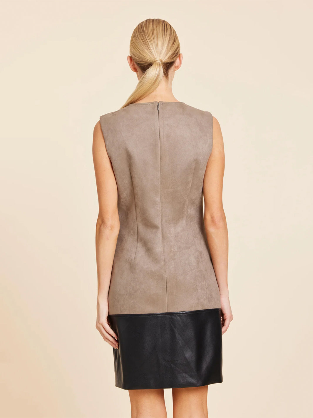 Faux Suede and Faux Leather Block Dress in Stone Multi