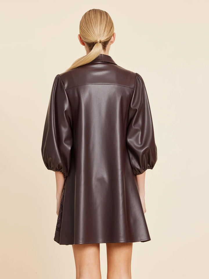 Faux Leather Floral Cut Out Dress in Coffee