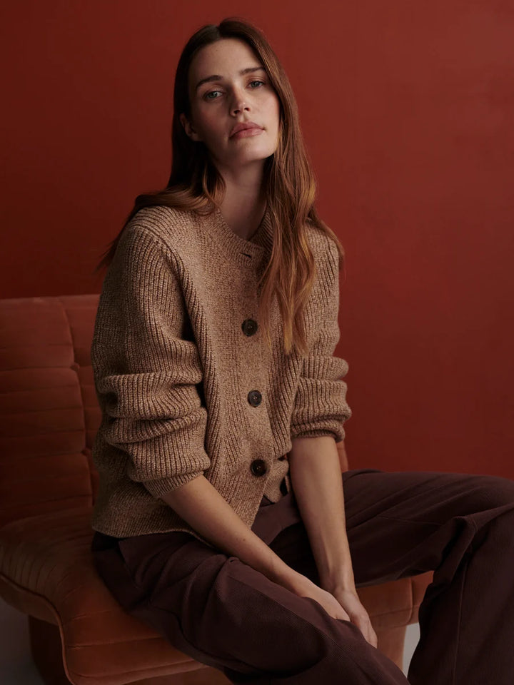Patricia Rib Cardigan in Golden Bronze Fleck
