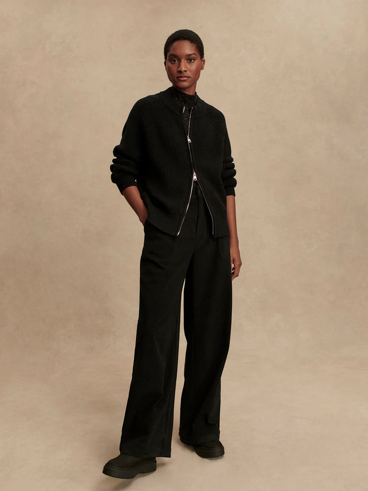 Milo Zip Through Knit Jacket in Black