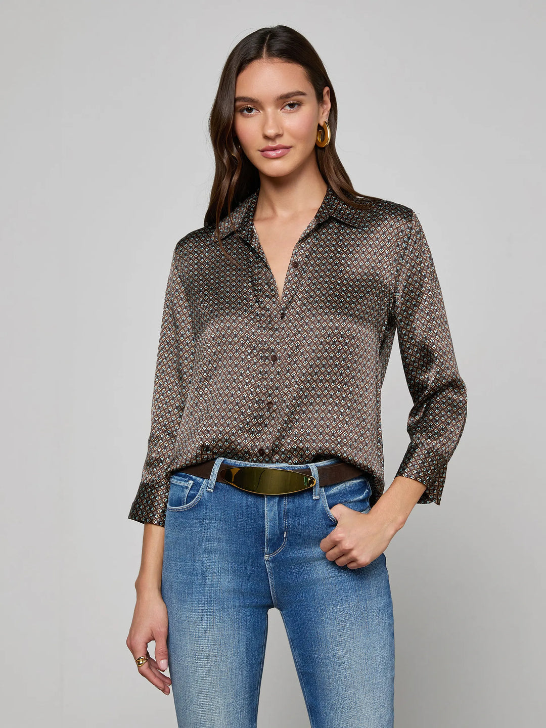 Dani Silk Blouse in Multi Art Deco Geo