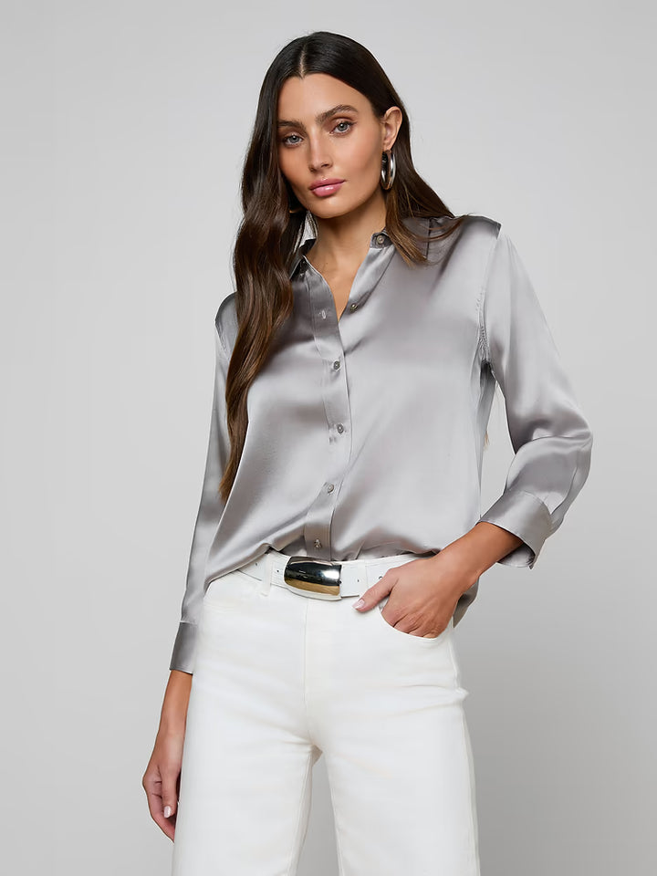 Dani Silk Blouse in Light Pewter
