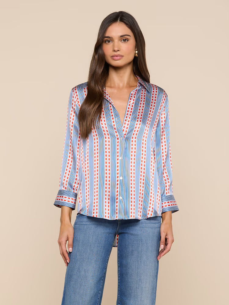 Dani Silk Blouse in Blue/Red Textured Stripe