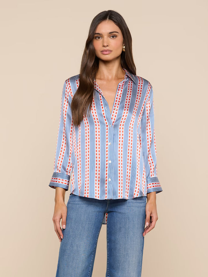 Dani Silk Blouse in Blue/Red Textured Stripe