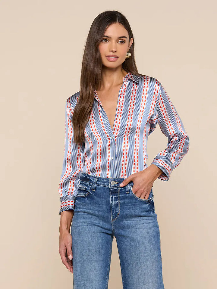 Dani Silk Blouse in Blue/Red Textured Stripe