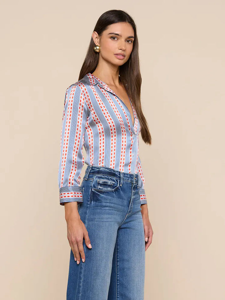 Dani Silk Blouse in Blue/Red Textured Stripe